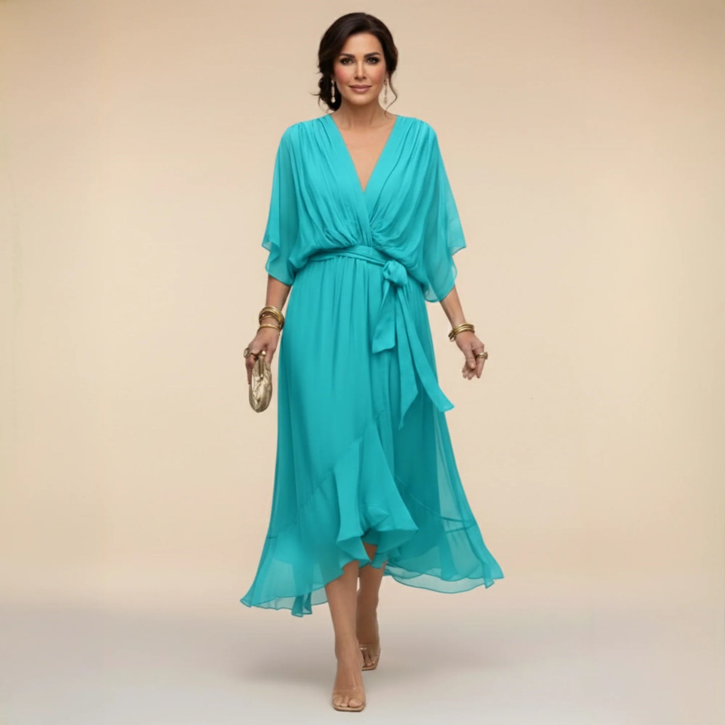Marta - Vestido elegante de gasa con escote en V