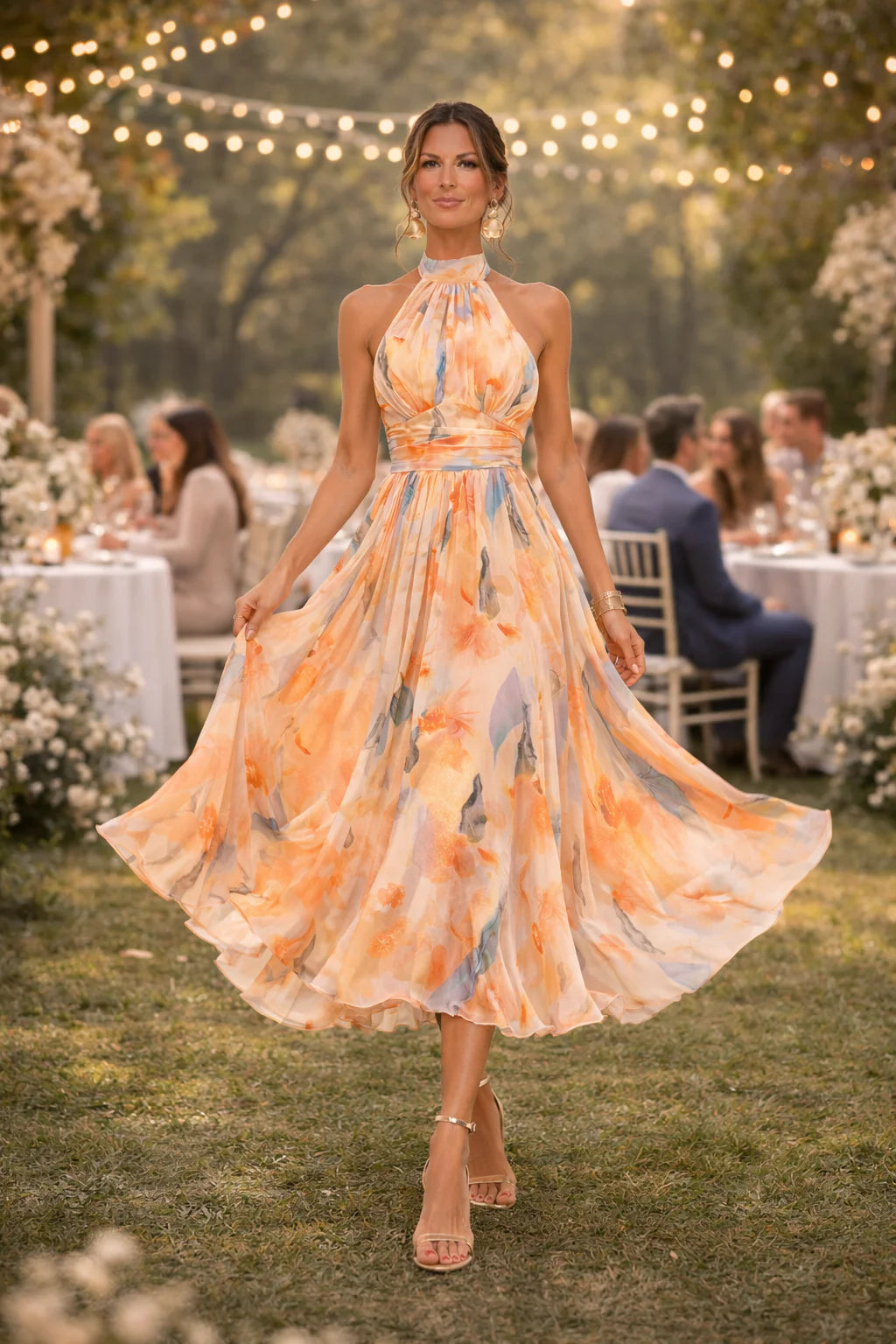 Lorena - Vestido Halter Elegante con Estampado Floral Suave