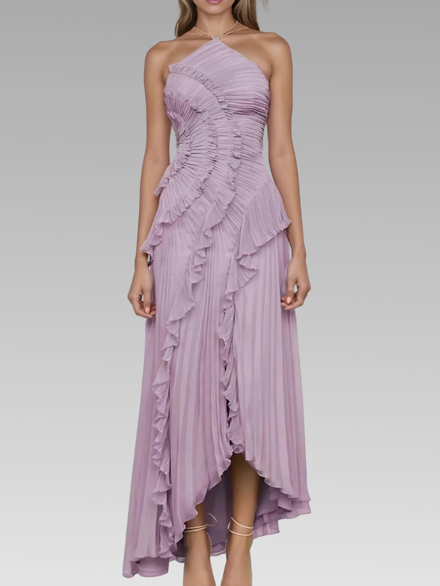 Claudia - Vestido largo plisado con volantes