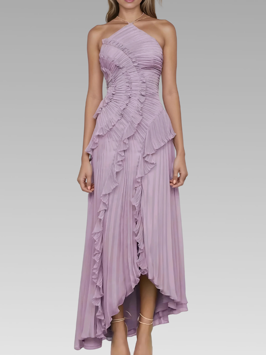 Claudia - Vestido largo plisado con volantes