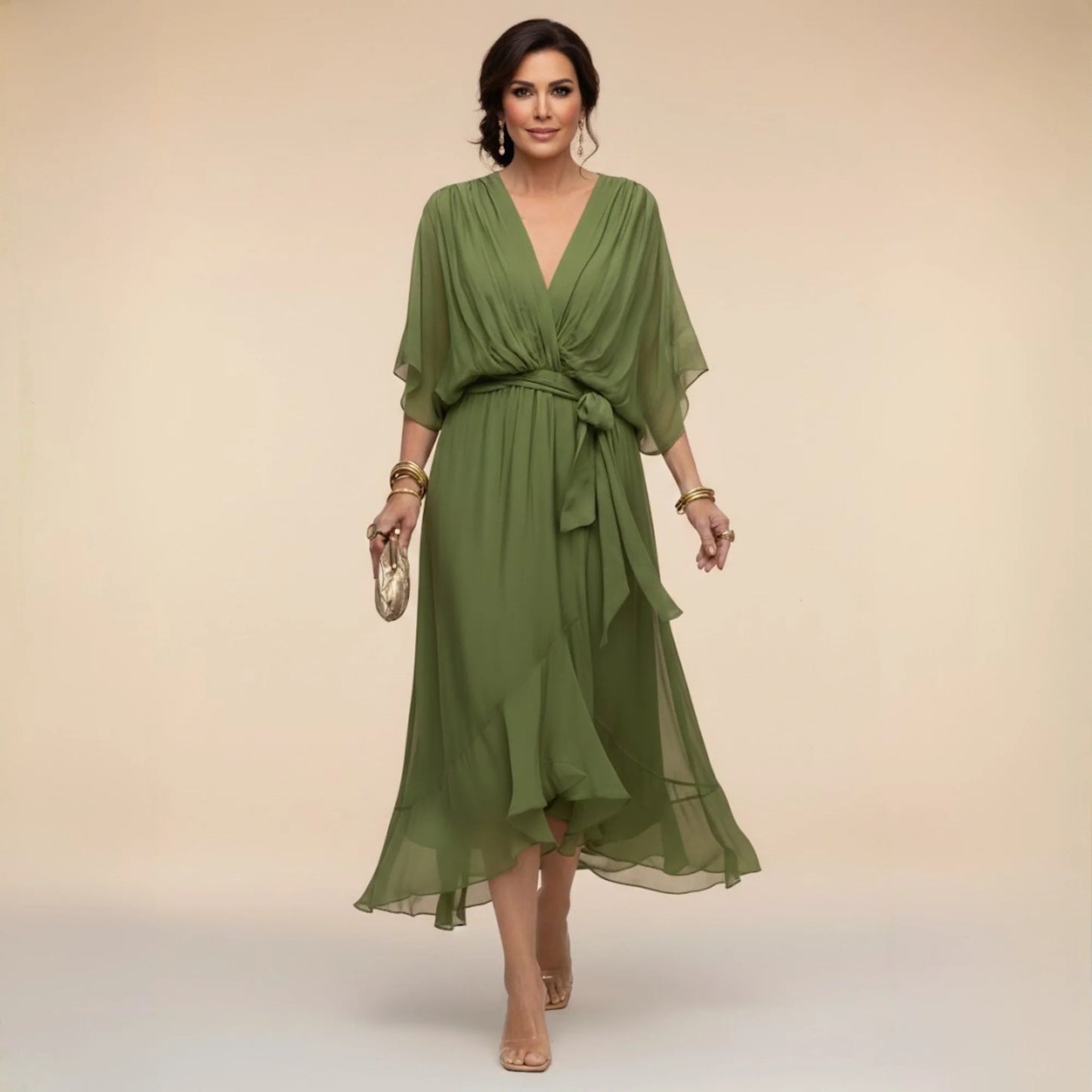Marta - Vestido elegante de gasa con escote en V