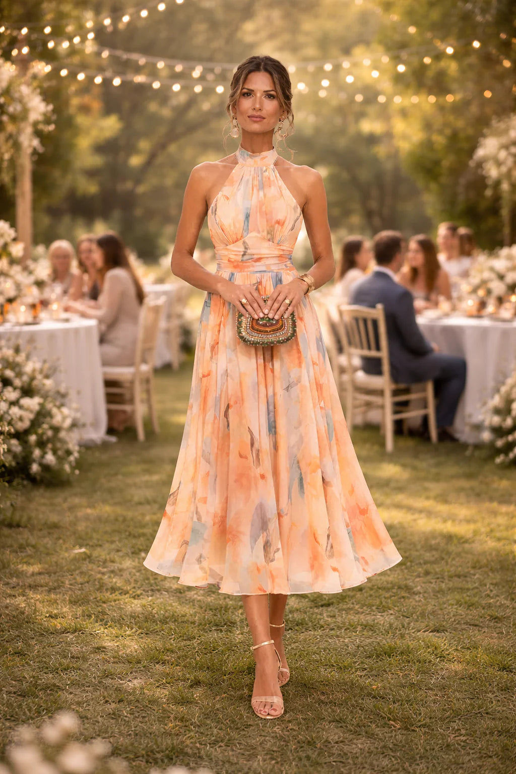 Lorena - Vestido Halter Elegante con Estampado Floral Suave