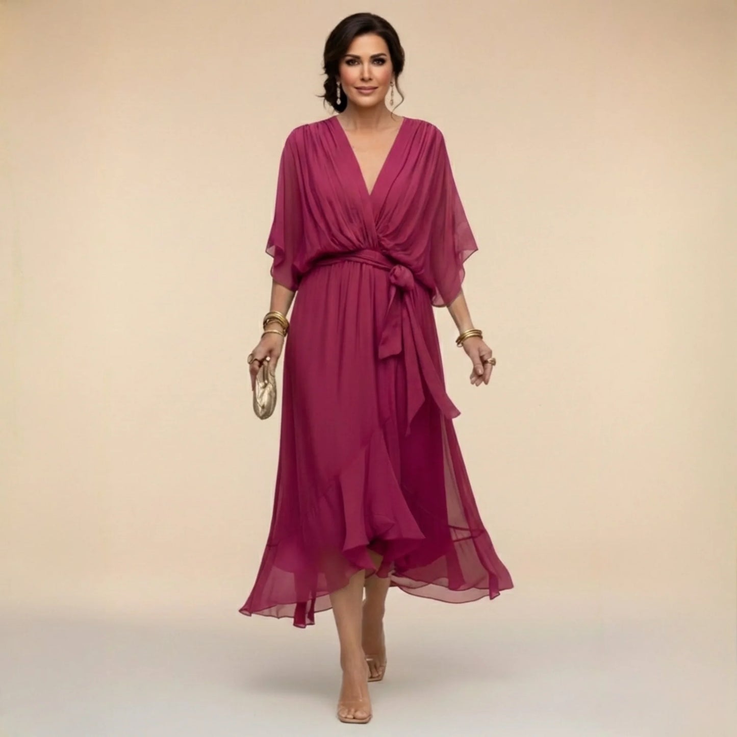 Marta - Vestido elegante de gasa con escote en V