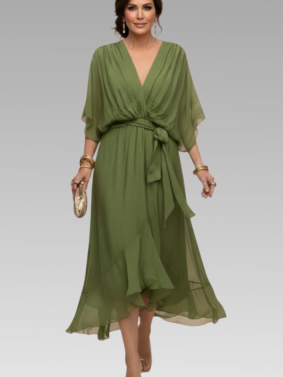 Marta - Vestido elegante de gasa con escote en V