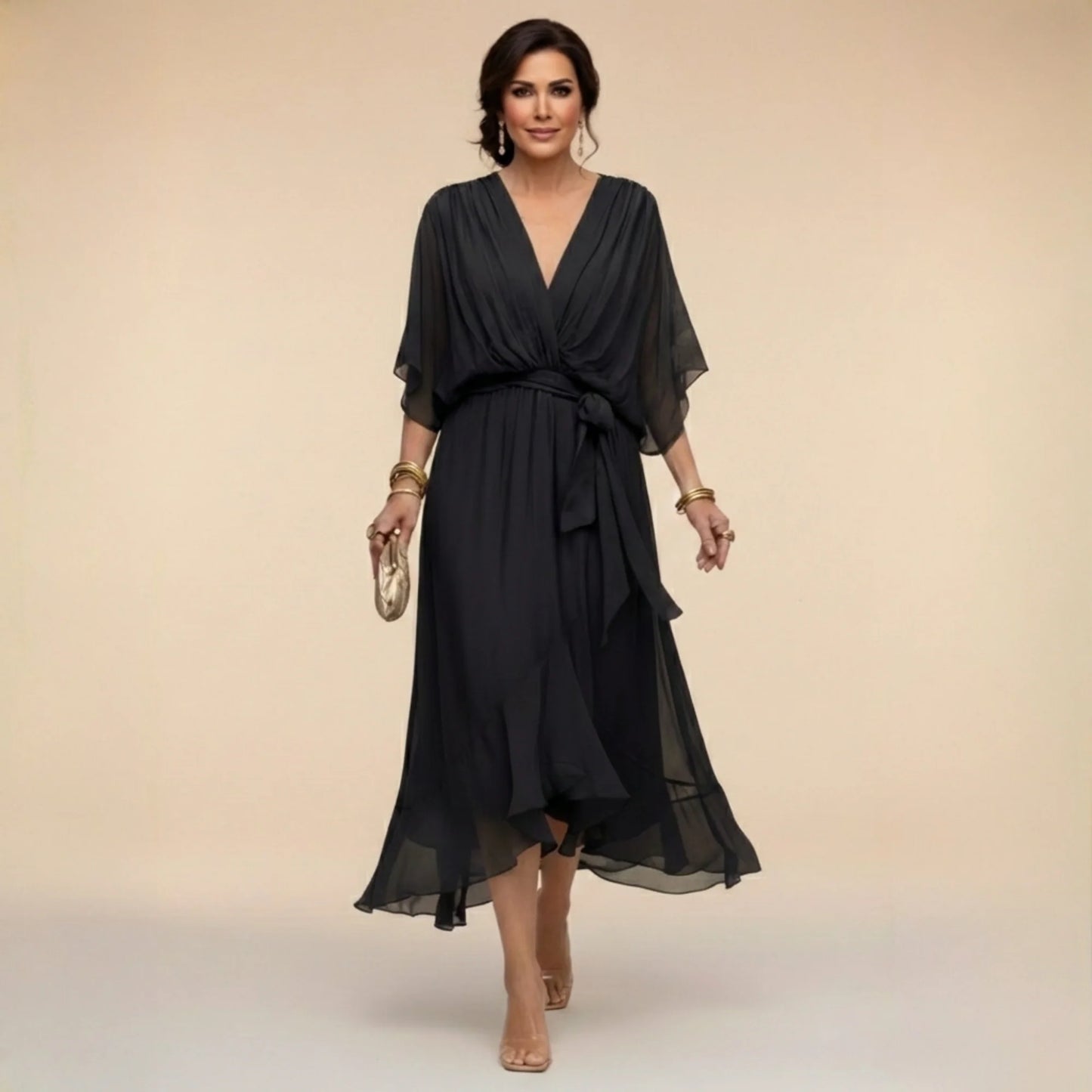 Marta - Vestido elegante de gasa con escote en V