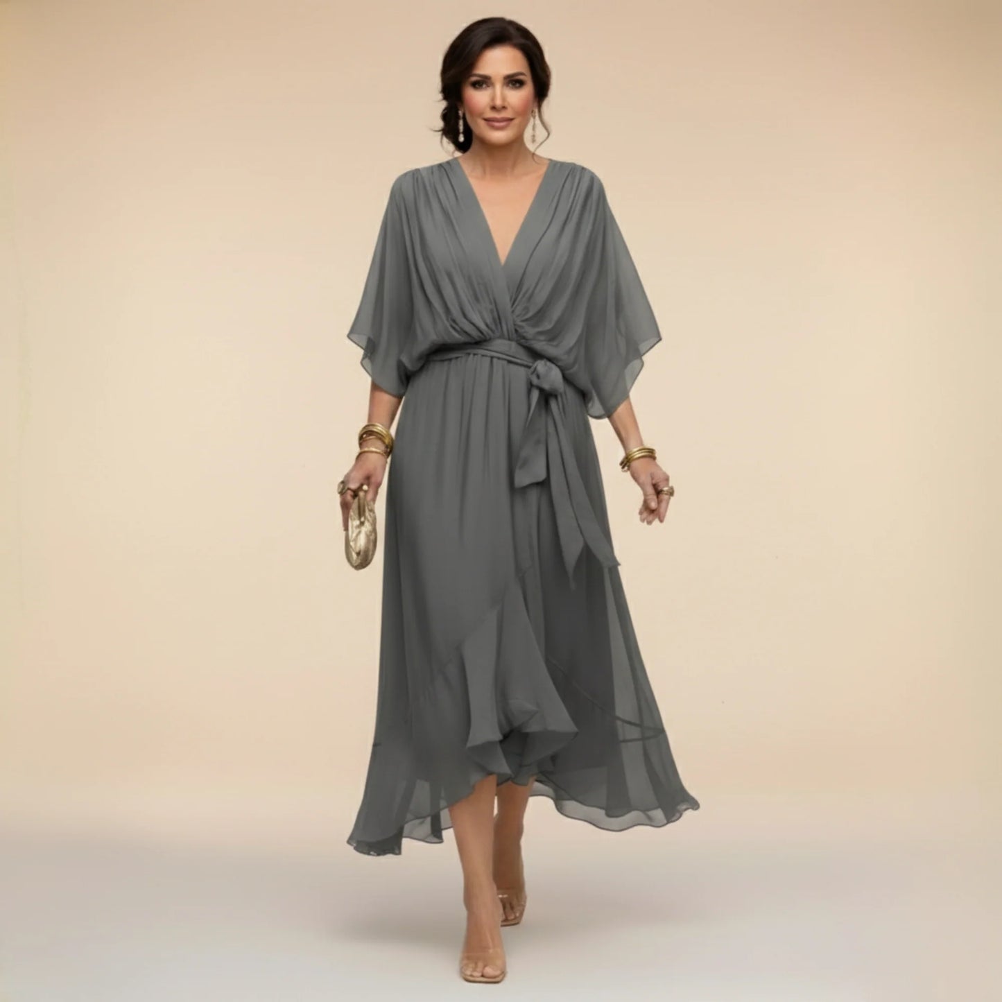 Marta - Vestido elegante de gasa con escote en V