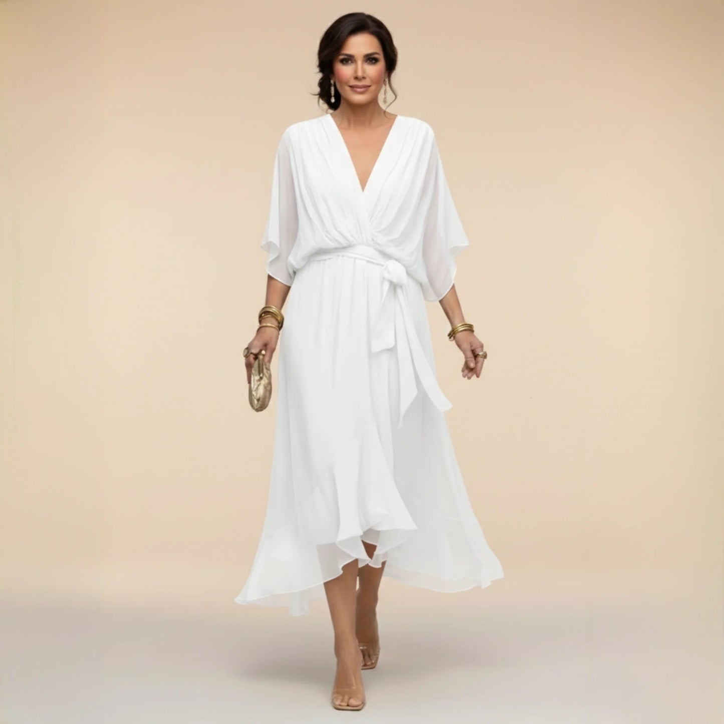 Marta - Vestido elegante de gasa con escote en V