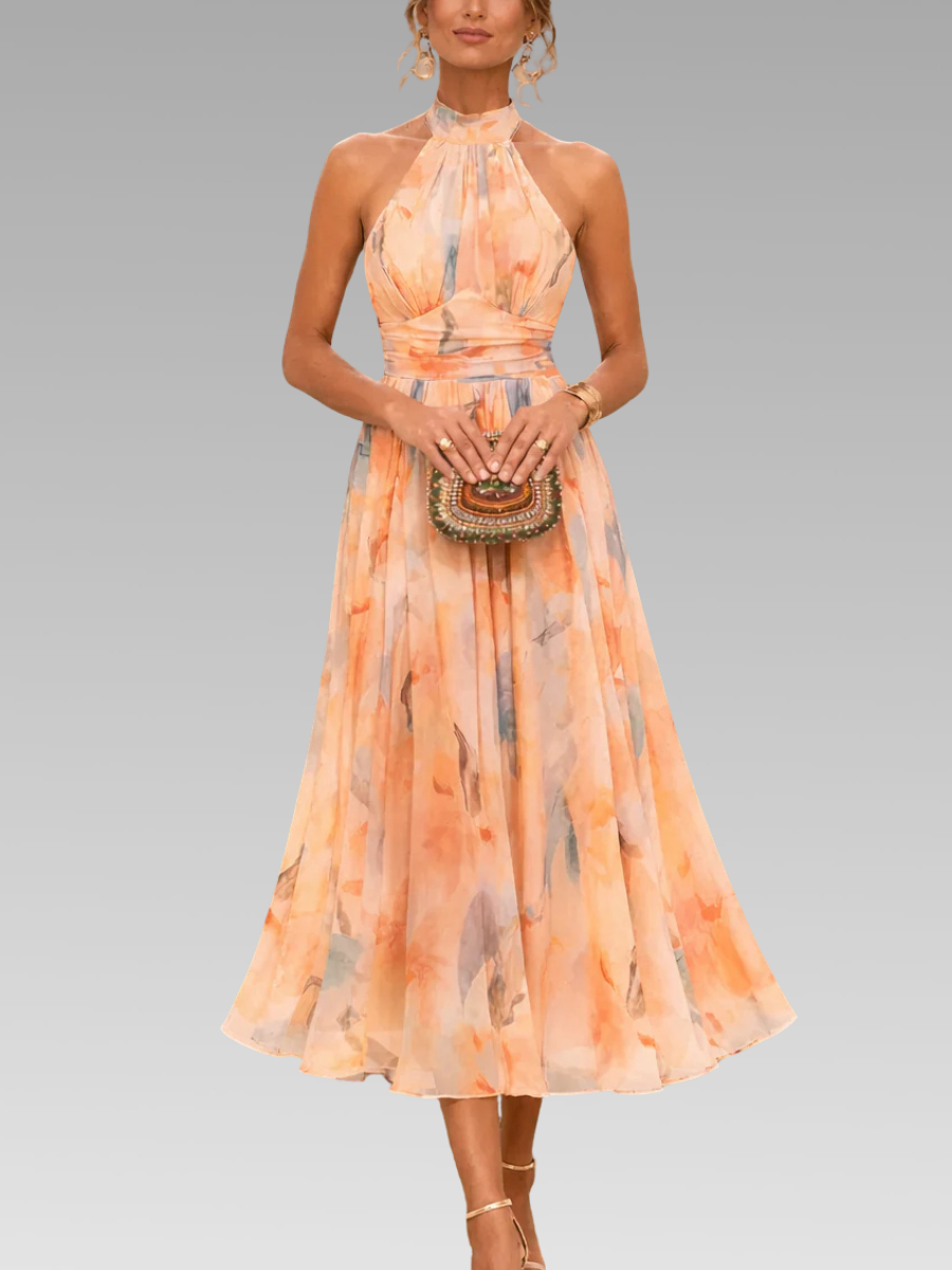Lorena - Vestido Halter Elegante con Estampado Floral Suave
