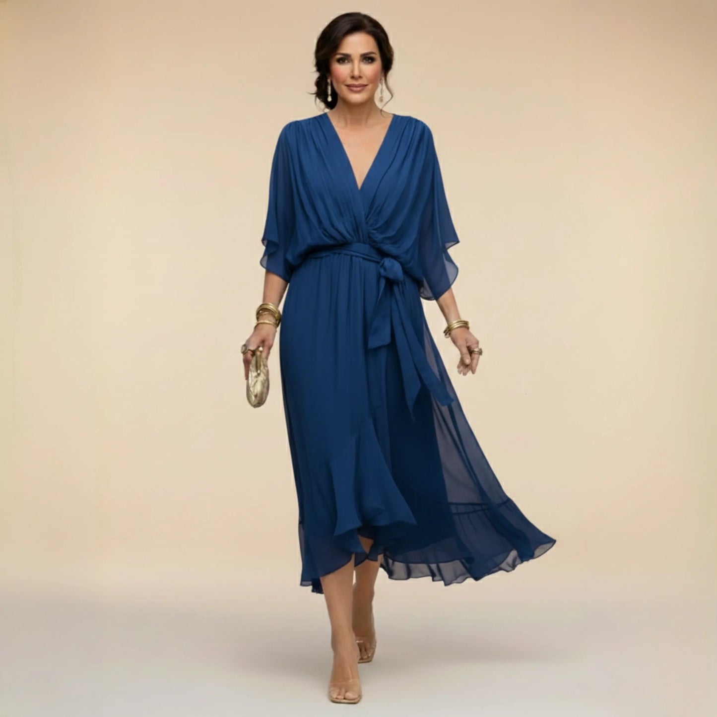 Marta - Vestido elegante de gasa con escote en V