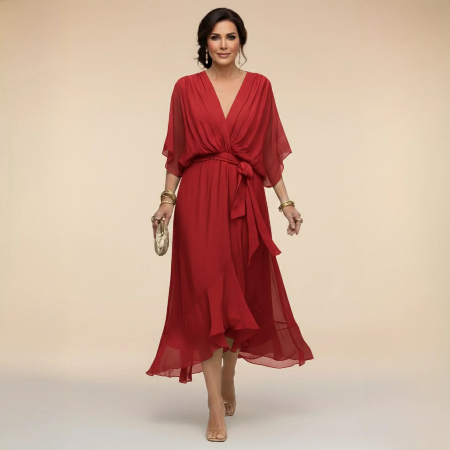 Marta - Vestido elegante de gasa con escote en V