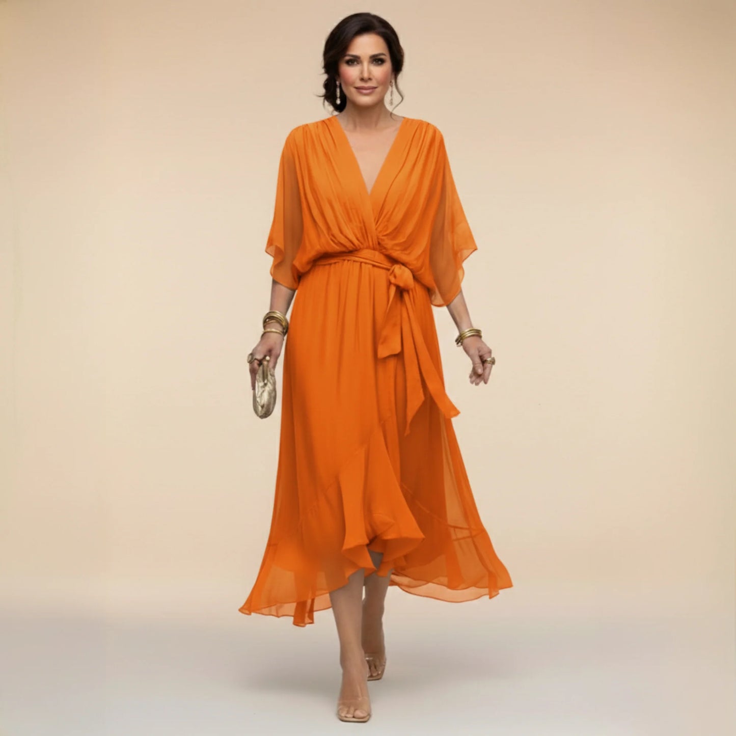 Marta - Vestido elegante de gasa con escote en V