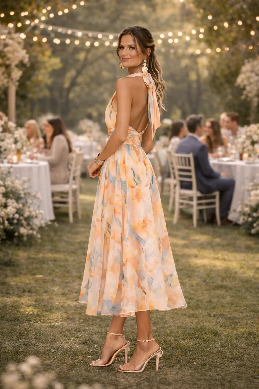 Lorena - Vestido Halter Elegante con Estampado Floral Suave