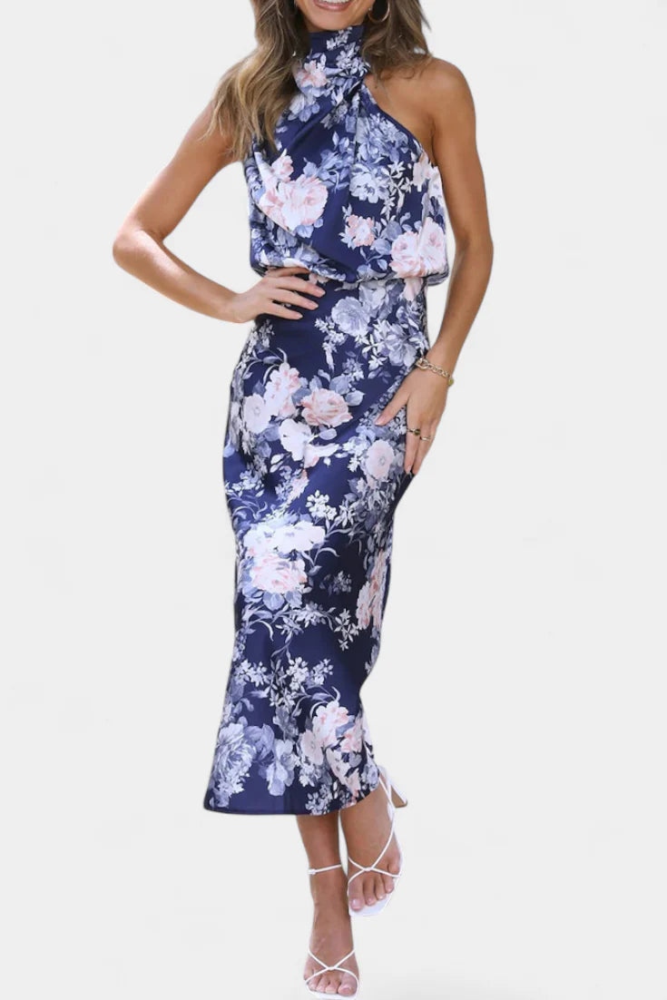 Elena - Vestido largo floral elegante con cuello halter