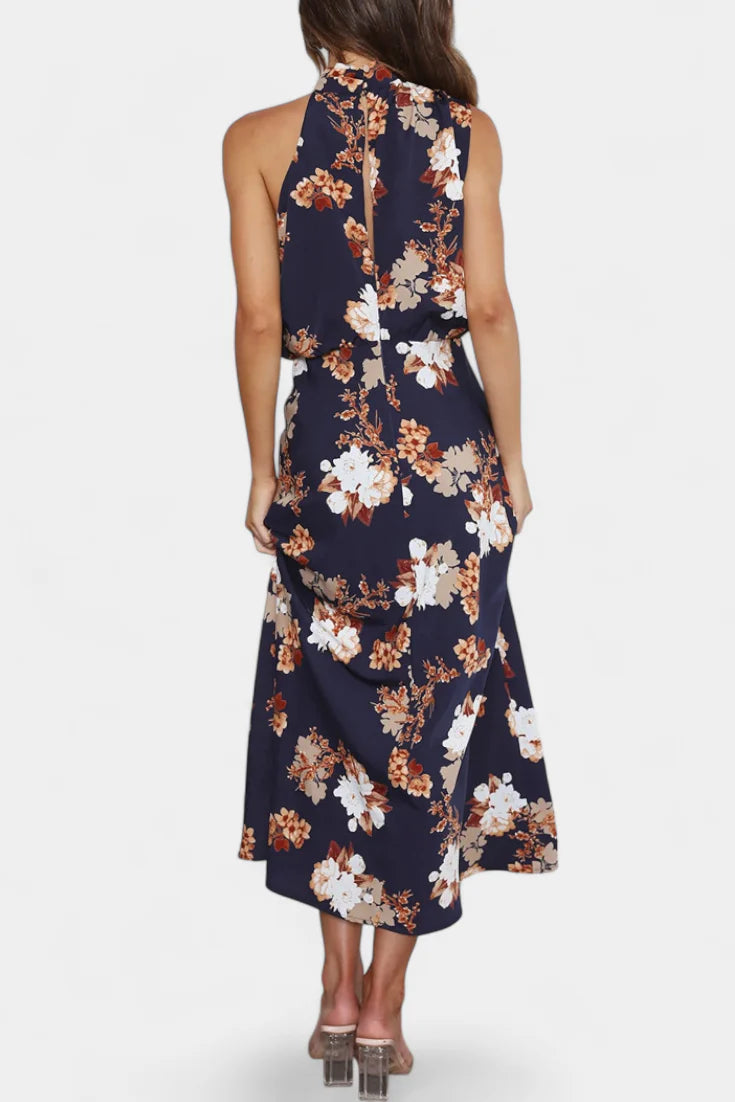 Elena - Vestido largo floral elegante con cuello halter