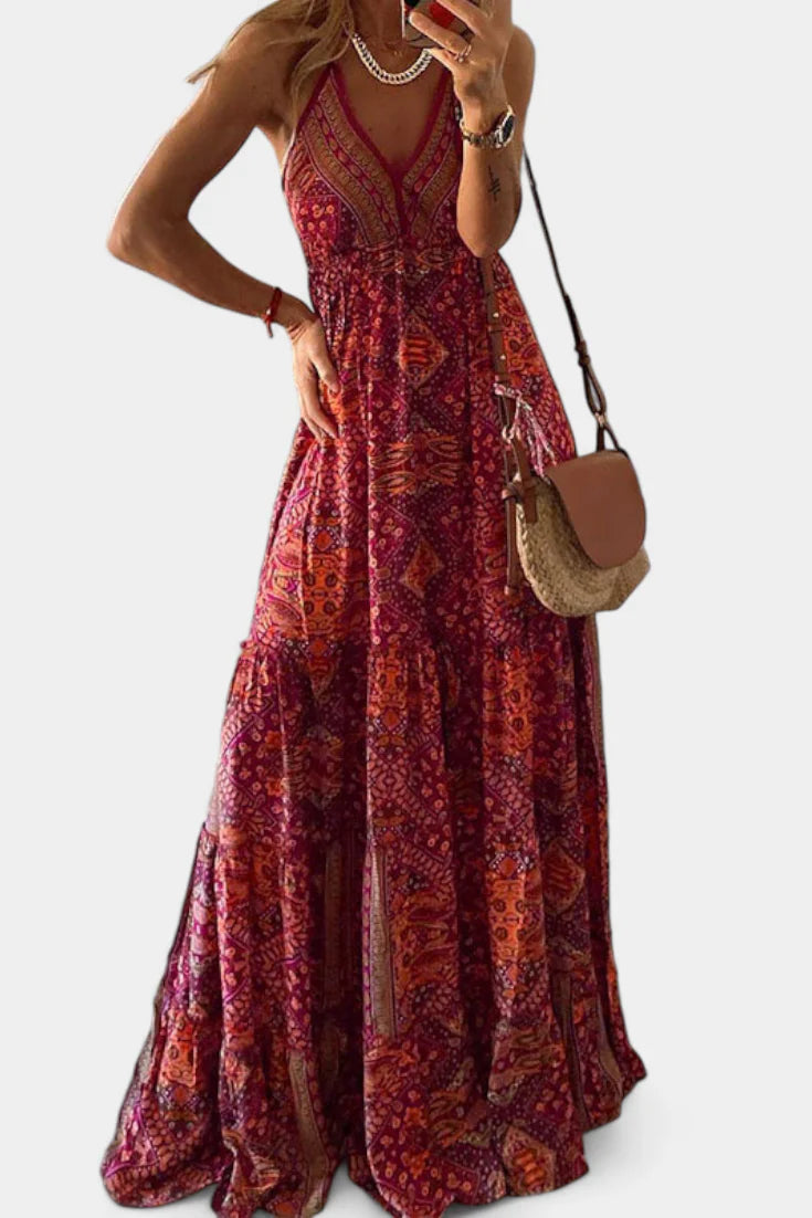 Gabriela - Vestido largo estampado de estilo bohemio