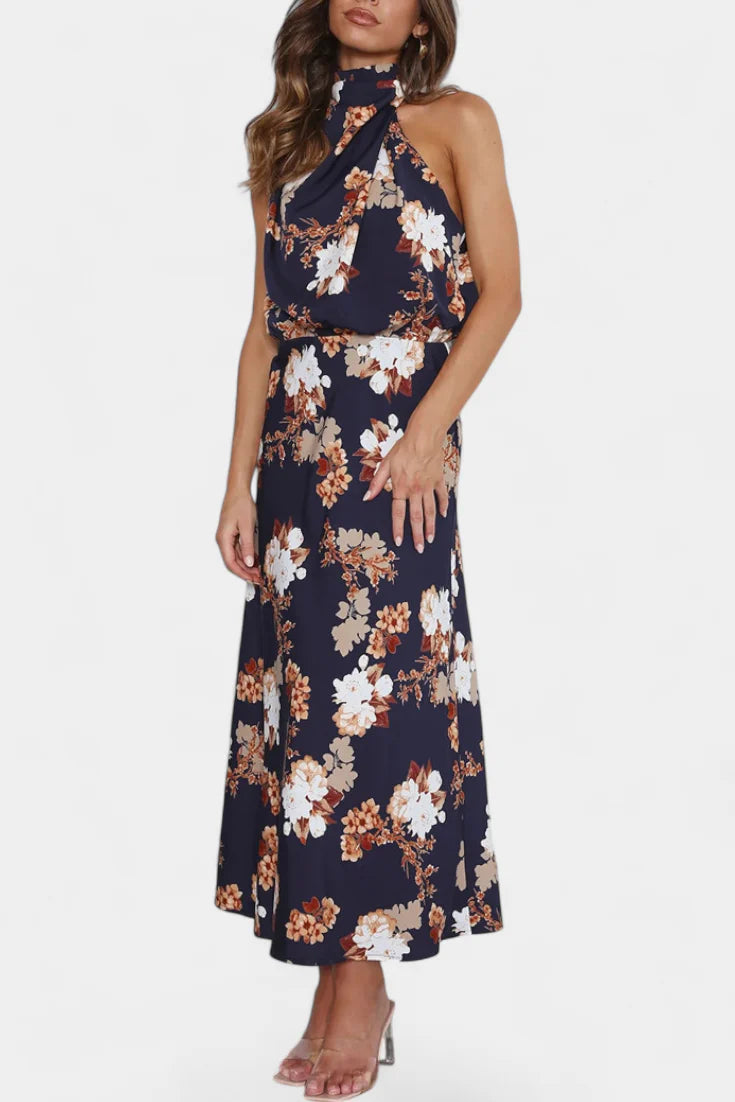 Elena - Vestido largo floral elegante con cuello halter