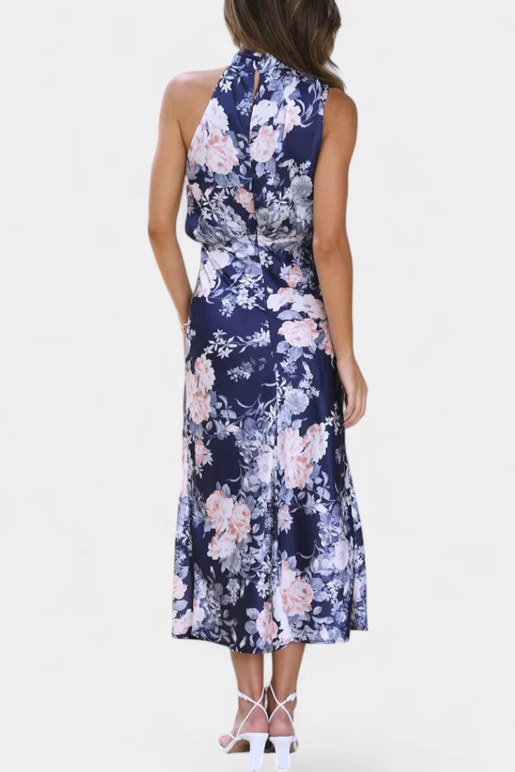 Elena - Vestido largo floral elegante con cuello halter