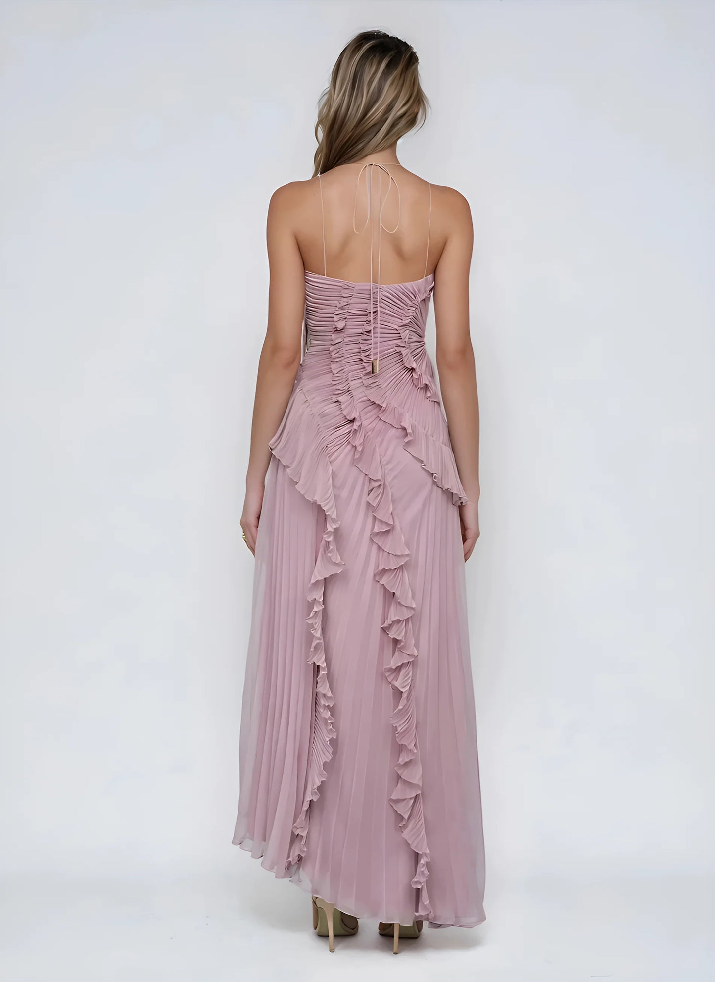 Claudia - Vestido largo plisado con volantes