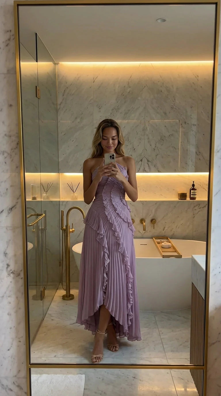 Claudia - Vestido largo plisado con volantes