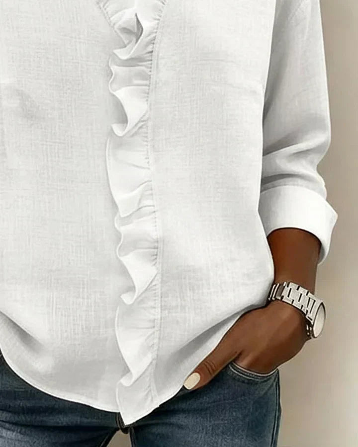 Carmen – Blusa elegante con escote en V y volantes suaves