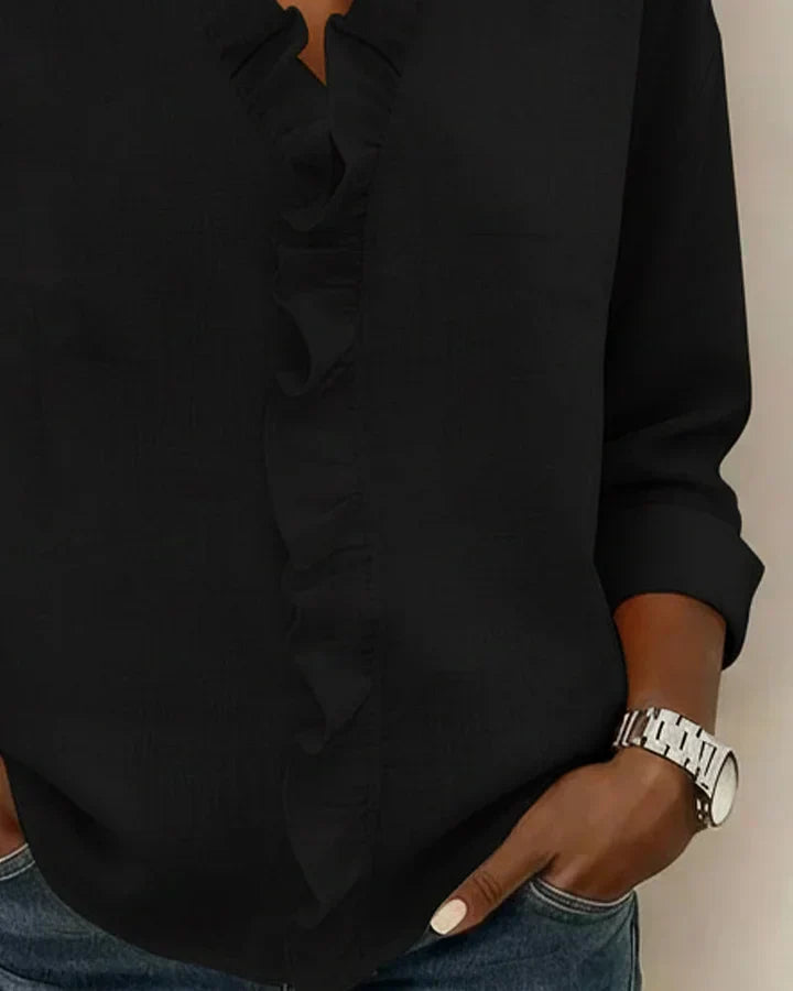 Carmen – Blusa elegante con escote en V y volantes suaves