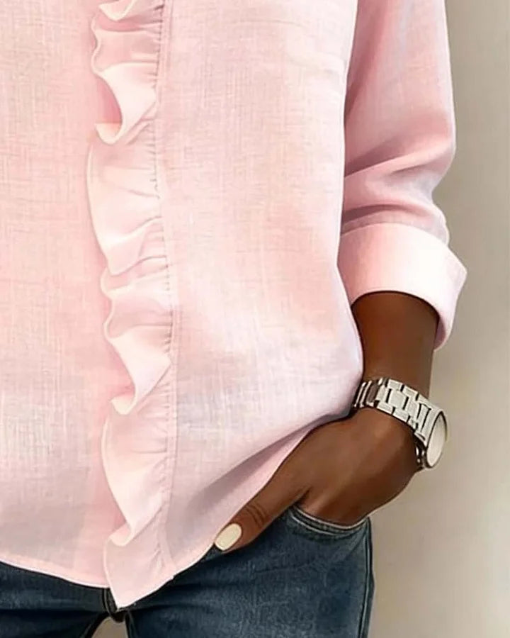 Carmen – Blusa elegante con escote en V y volantes suaves