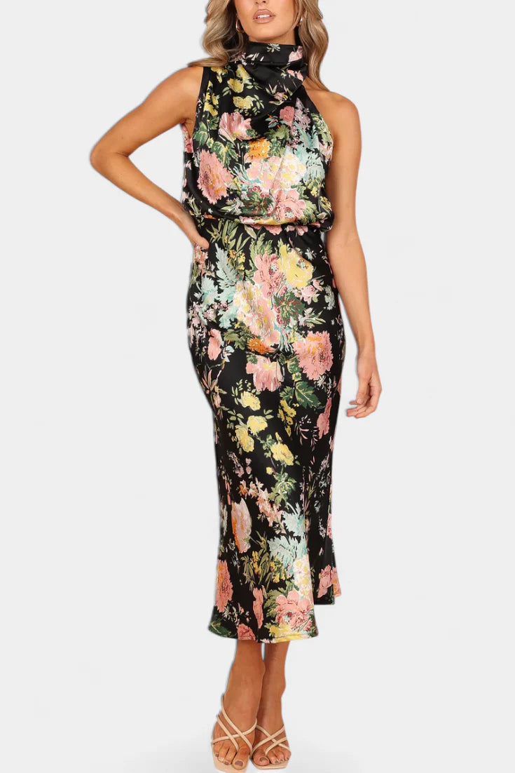Elena - Vestido largo floral elegante con cuello halter