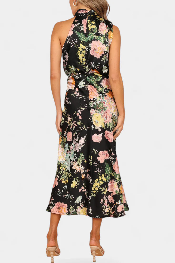 Elena - Vestido largo floral elegante con cuello halter