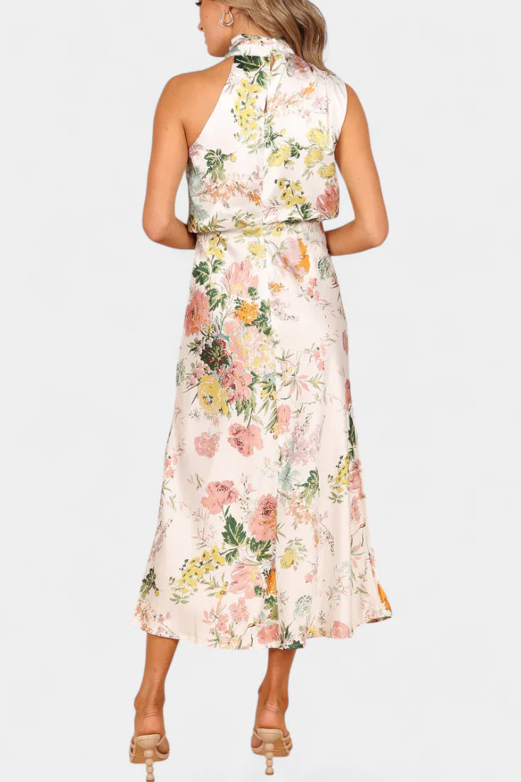 Elena - Vestido largo floral elegante con cuello halter
