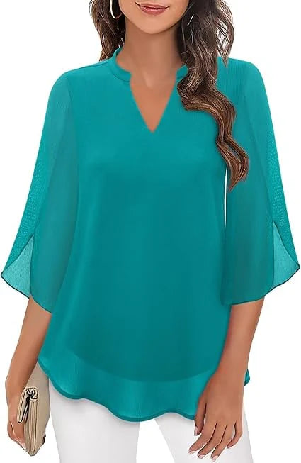 Valeria – Blusa de gasa con escote en V